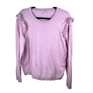 J. Crew Pink Ruffle Shoulder Sweater XXL Long‎ Sleeve Pullover Knit Soft Fairy